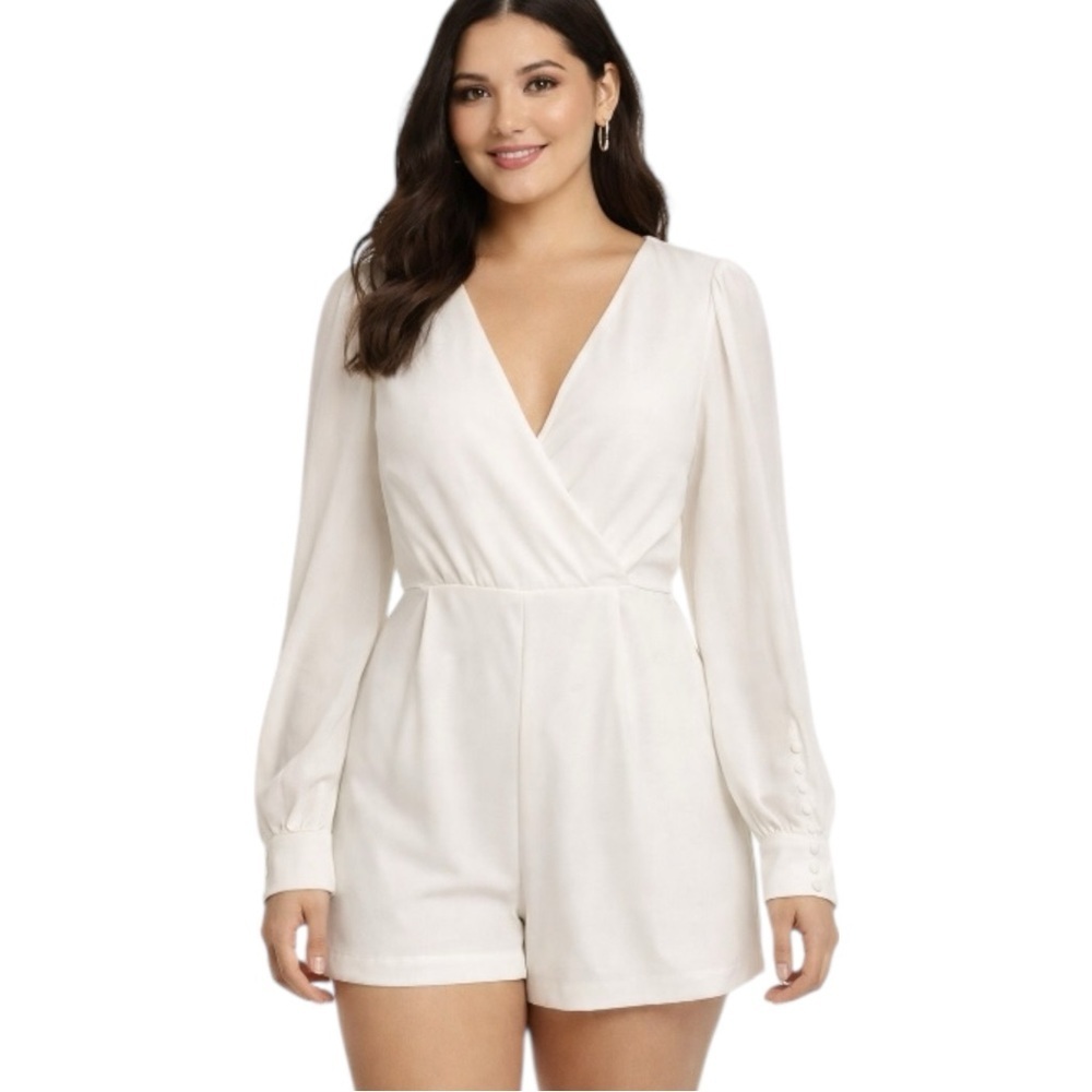 Lulus Ivory Long Sleeve Romper V Neck Elegant Dressy Playsuit Small